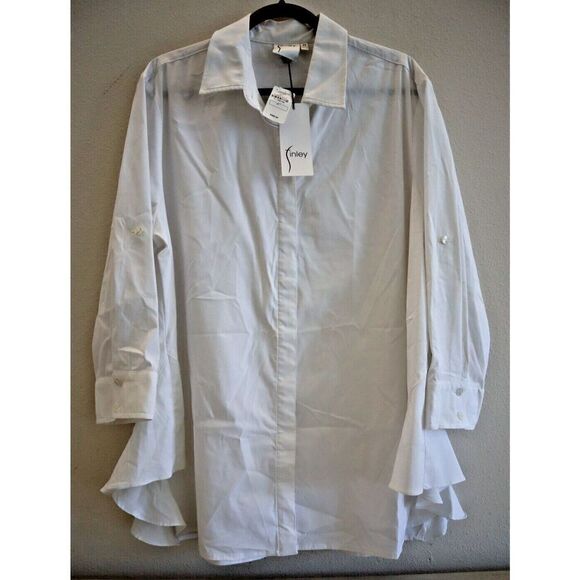 Finley 312897 Women Sz 2XL White Silky Poplin L/S Roll Tab Button-Up Shirt - Picture 1 of 10